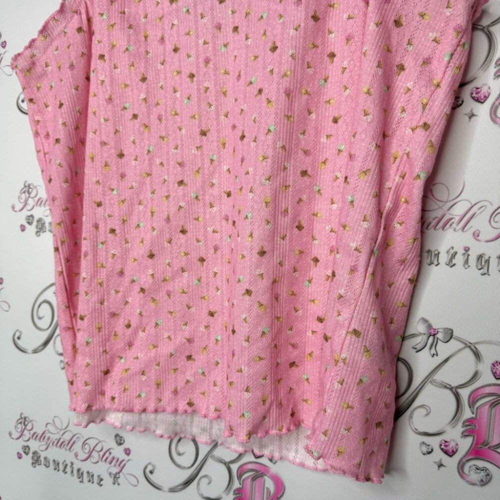 Ricki’s tank top ice cream cones 🍦 pink stretchy ruffle frilly trim comfy cami - Picture 8 of 10